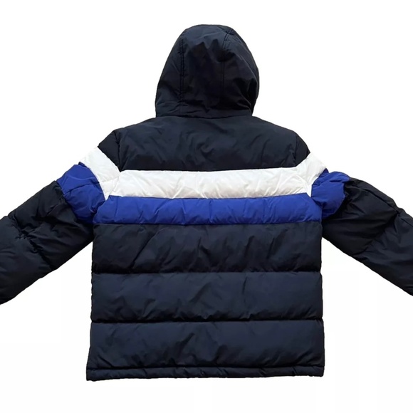 Tommy Hilfiger Hooded Wind Resistant Puffer Jacket Navy Blue White Mens Medium M - Picture 5 of 9